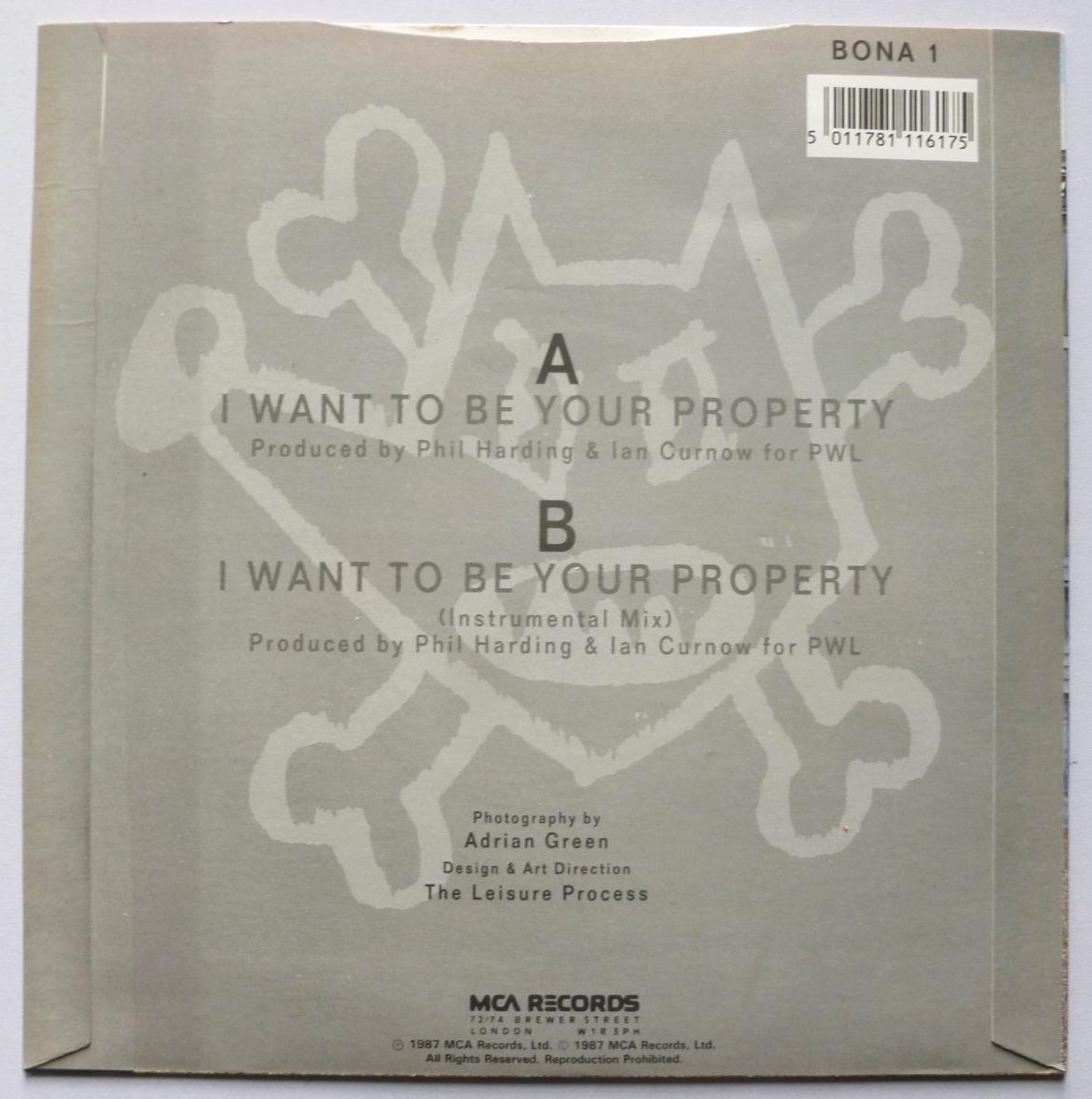 Blue Mercedes I Want To Be Your Property 7" MCA BONA1 EX/EX 1987 picture sleeve - Image 3