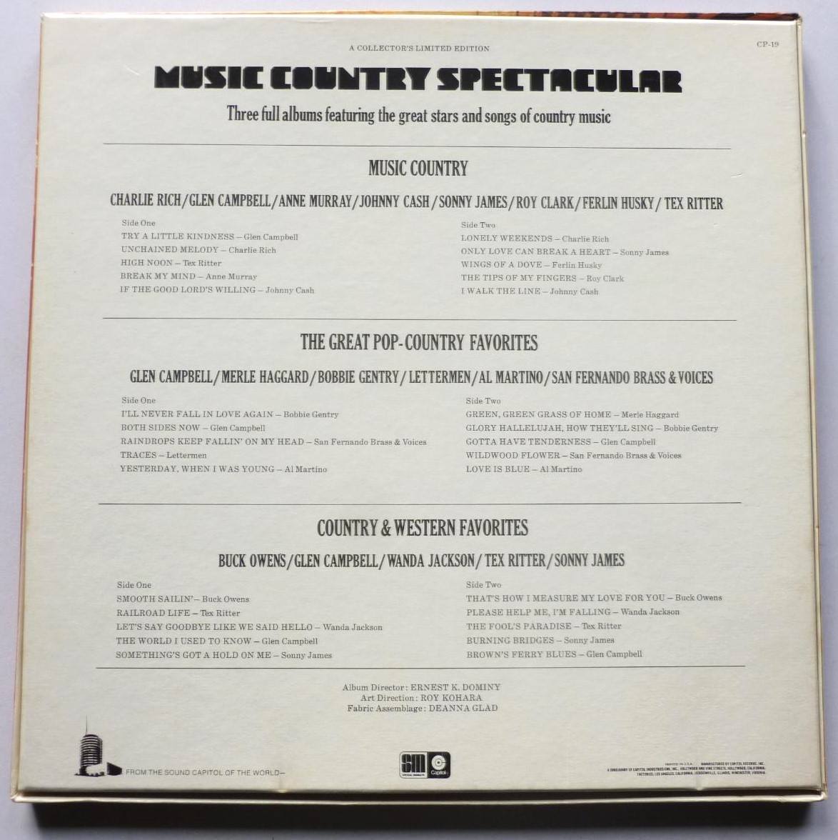 Music Country Spectacular 3LP Capitol Special Markets CP19 EX/EX 1960s 3 x 12" LPs boxed - US pressing - with Tex Ritter - Buck Owens & Johnny Cash - Image 2