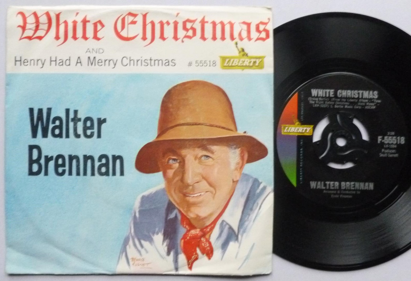 Walter Brennan White Christmas 7" Liberty 55518 EX/VG 1960s US pressing in picture sleeve