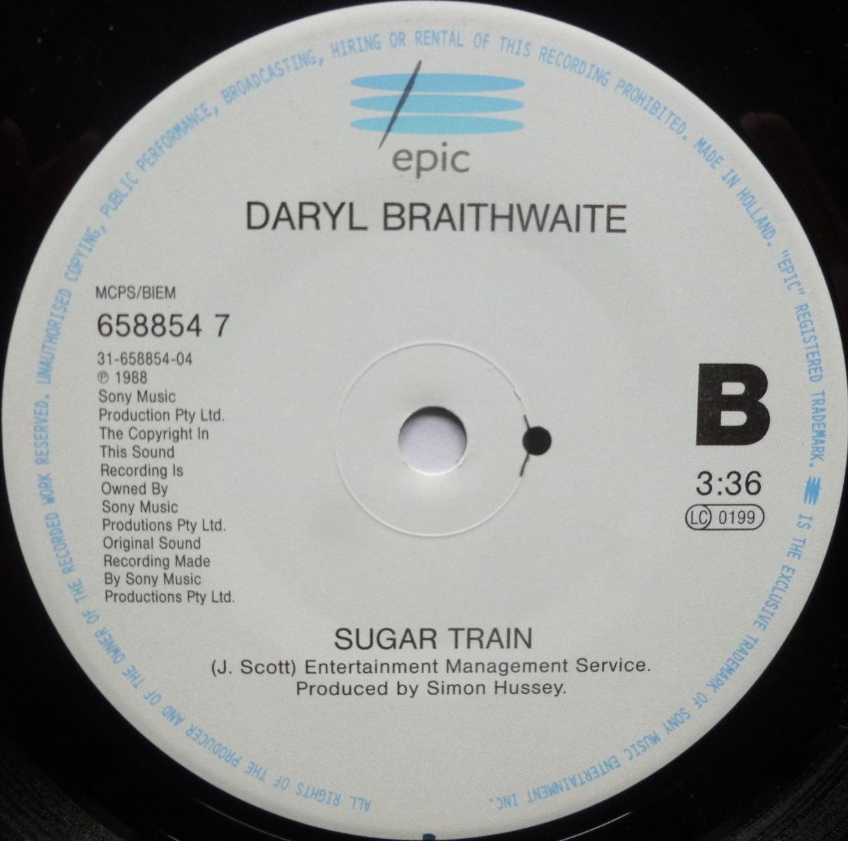 Daryl Braithwaite As The Days Go By 7" Epic 6588547 EX/EX 1992 picture sleeve has price sticker on front - made in Holland - Image 5