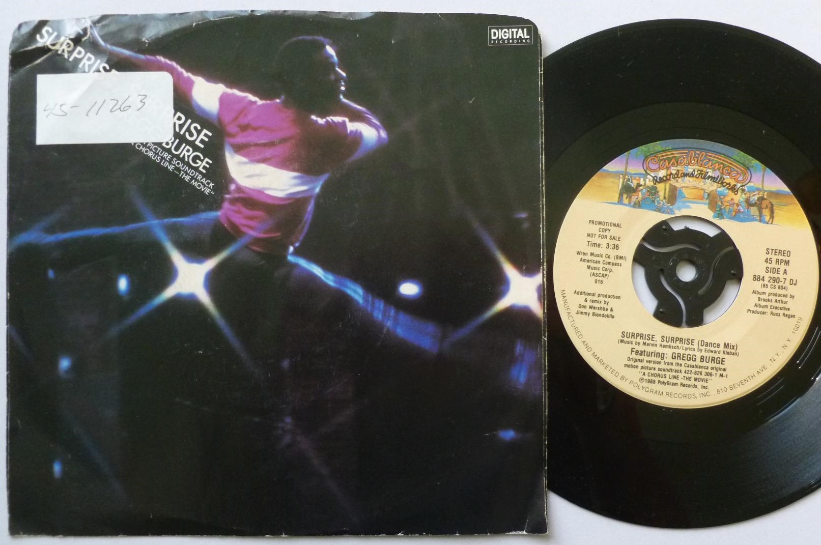 Greg Burge Surprise Surprise (Dance Mix) 7" Casablanca 8842907DJ EX/VG 1985 US pressing - promo - picture sleeve has sticker on front