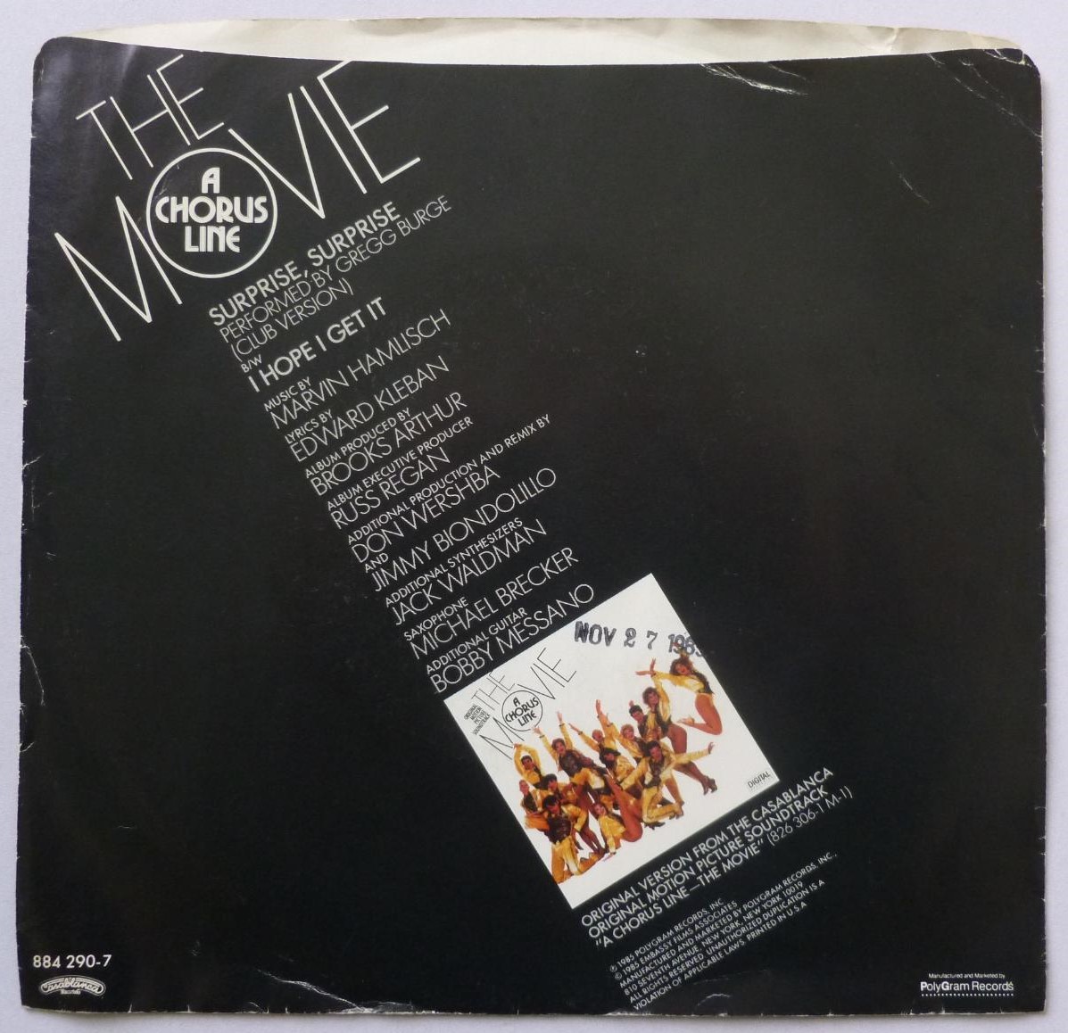 Greg Burge Surprise Surprise (Dance Mix) 7" Casablanca 8842907DJ EX/VG 1985 US pressing - promo - picture sleeve has sticker on front - Image 3