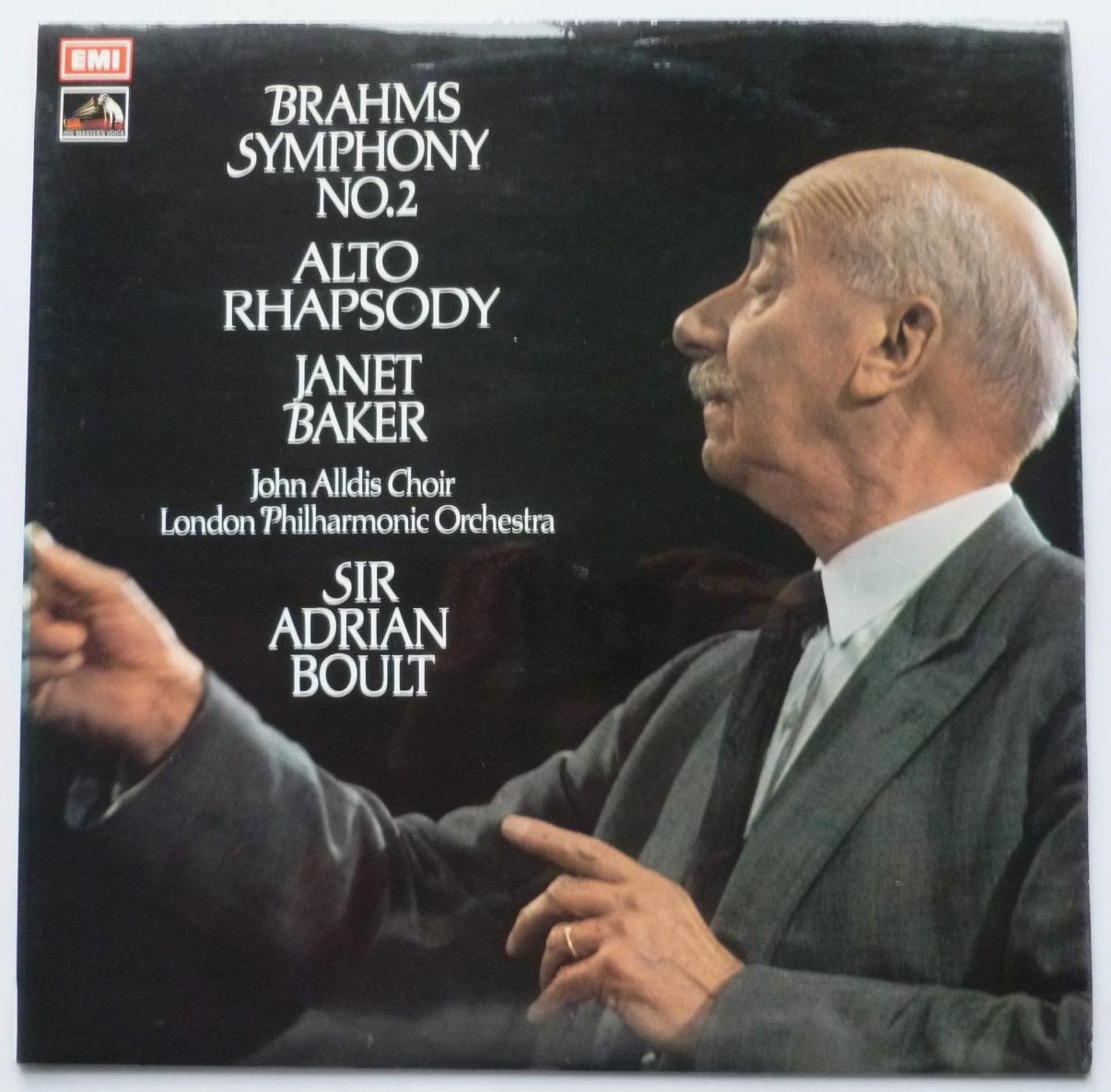 Adrian Boult Brahms Symphony No 2 LP HMV ASD2746 EX/EX 1971 coloured postage stamp label, with Janet Baker, sleeve has small writing on rear