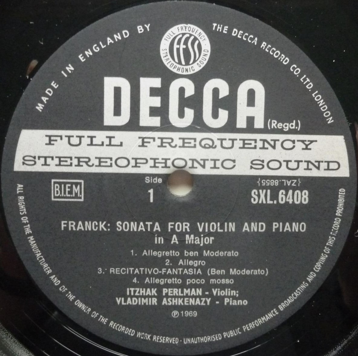 Vladimir Ashkenazy Franck - WB LP Decca SXL6408 EX+/EX 1969 wide band - there is handwritten name on rear of sleeve - Image 3