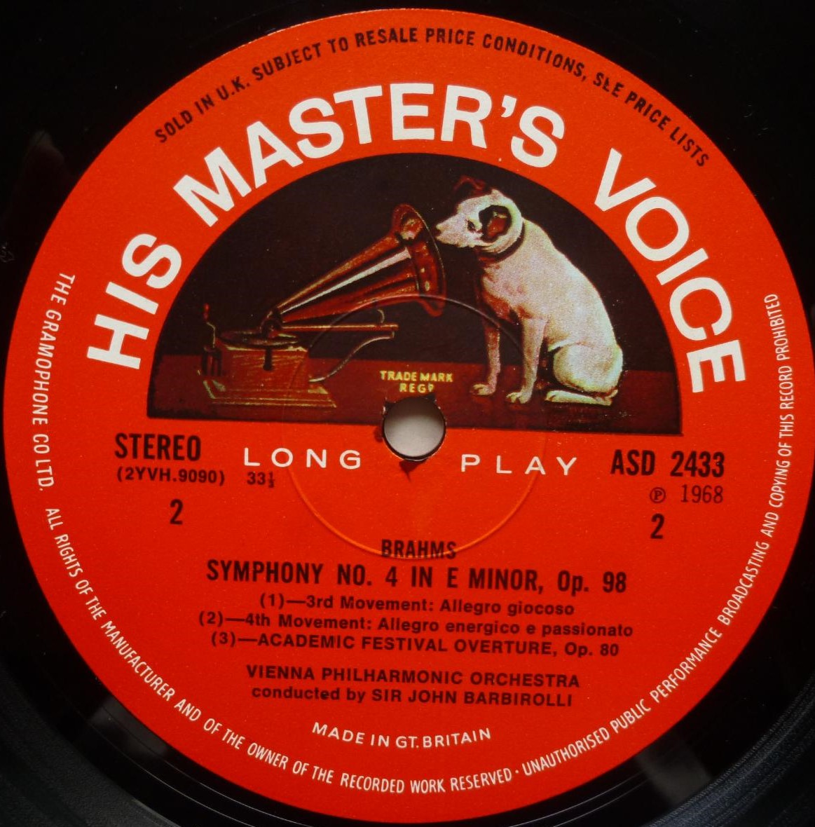 John Barbirolli Brahms Symphony No 4 LP HMV ASD2433 EX/EX 1968 red semi circle labels - there is handwritten name on rear of sleeve - Image 4