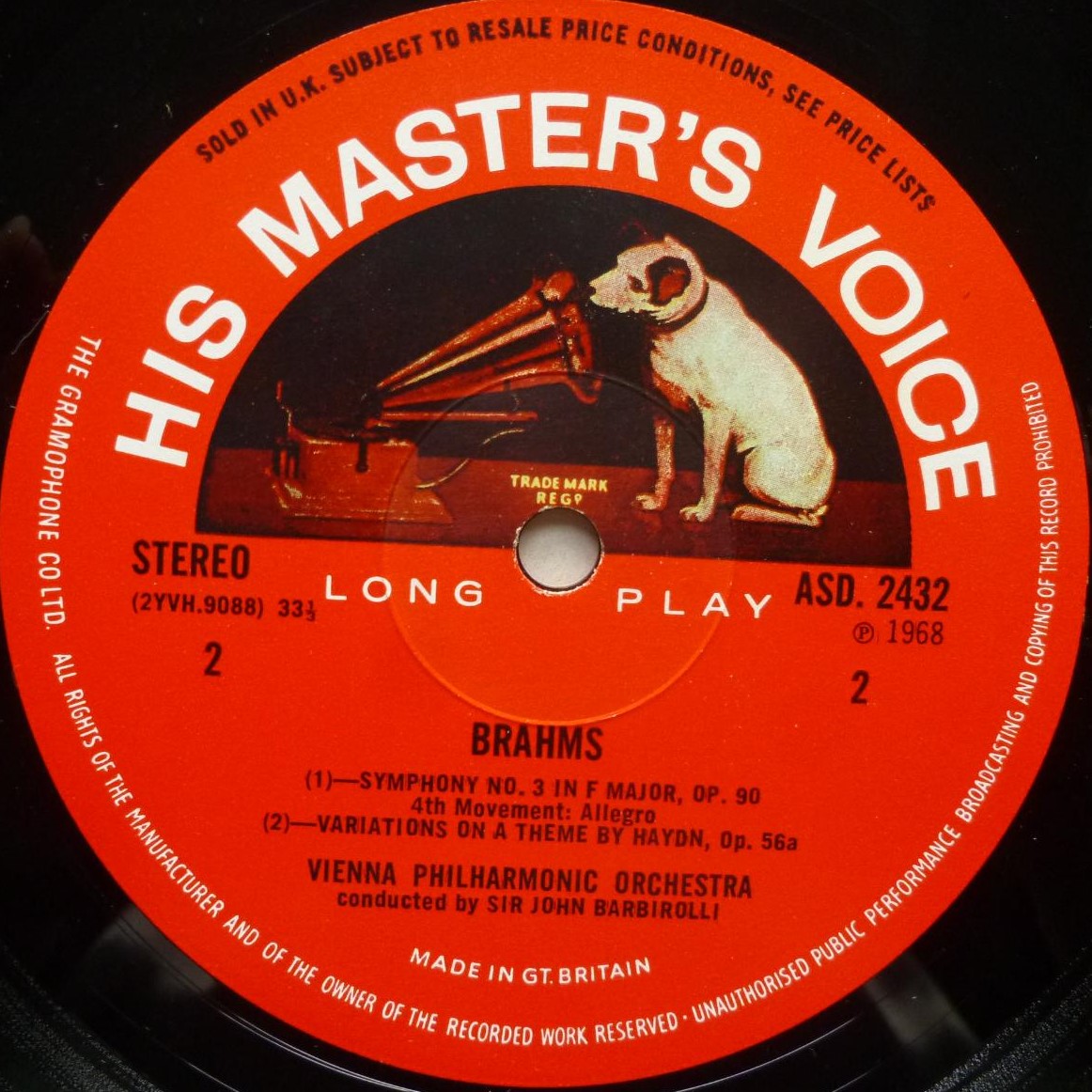 John Barbirolli Brahms Symphony No 3 LP HMV ASD2432 EX/EX 1968 red semi circle labels - there is handwritten name on rear of sleeve - Image 4