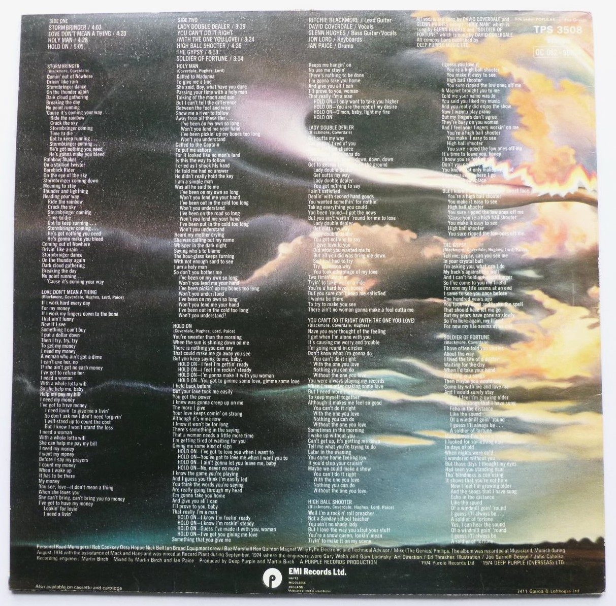 Deep Purple Stormbringer LP Purple TPS3508 EX+/EX- 1974 matrix A-1U & B-1U - sleeve has beginnings of a seam split 2cm on top edge - Image 2
