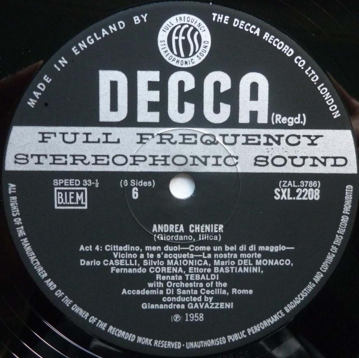 Gianandrea Gavazzeni Giordano Andrea Chenier - WB 3LP Decca SXL2208 EX/EX 1960s 2 x 12" LPs boxed with booklet - wide band - Image 5