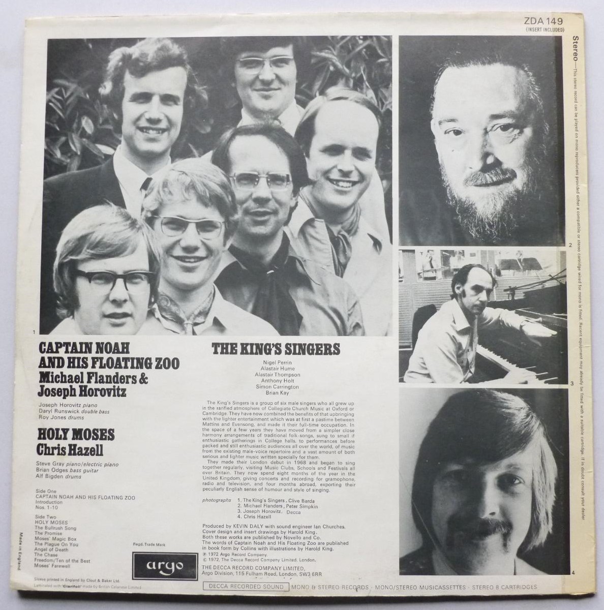 Kings Singers Captain Noah & His Floating Zoo LP Argo ZDA149 EX/EX 1972 with insert - featuring Michael Flanders & Joseph Horovitz - Image 2