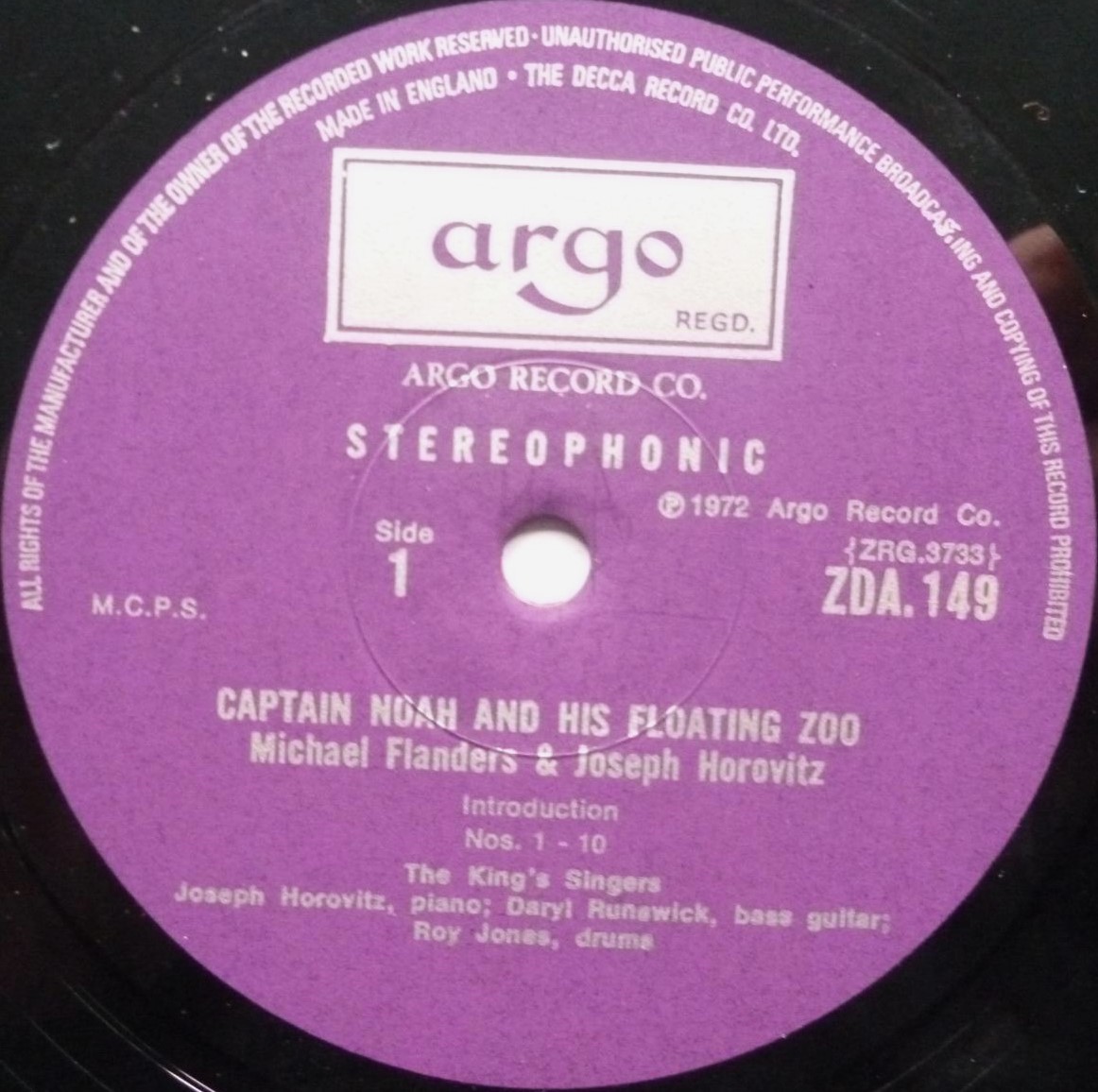 Kings Singers Captain Noah & His Floating Zoo LP Argo ZDA149 EX/EX 1972 with insert - featuring Michael Flanders & Joseph Horovitz - Image 4