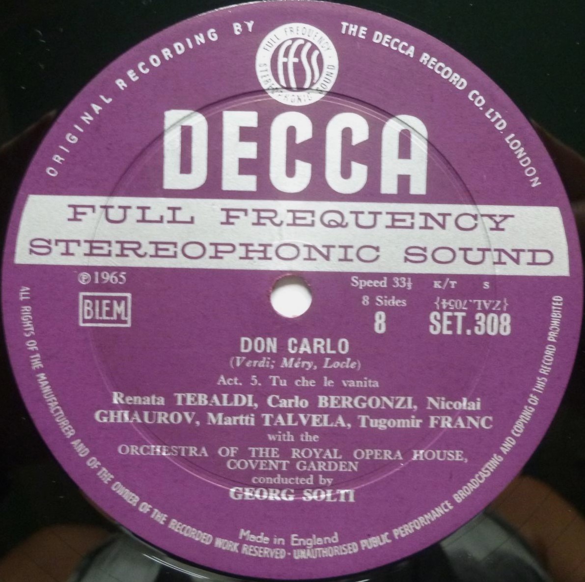 Georg Solti Verdi Don Carlo 4LP Decca SET305-8 EX+/VG+ 1965 4 x 12" LPs boxed with booklet - box has light wear at bottom right corner - Image 6