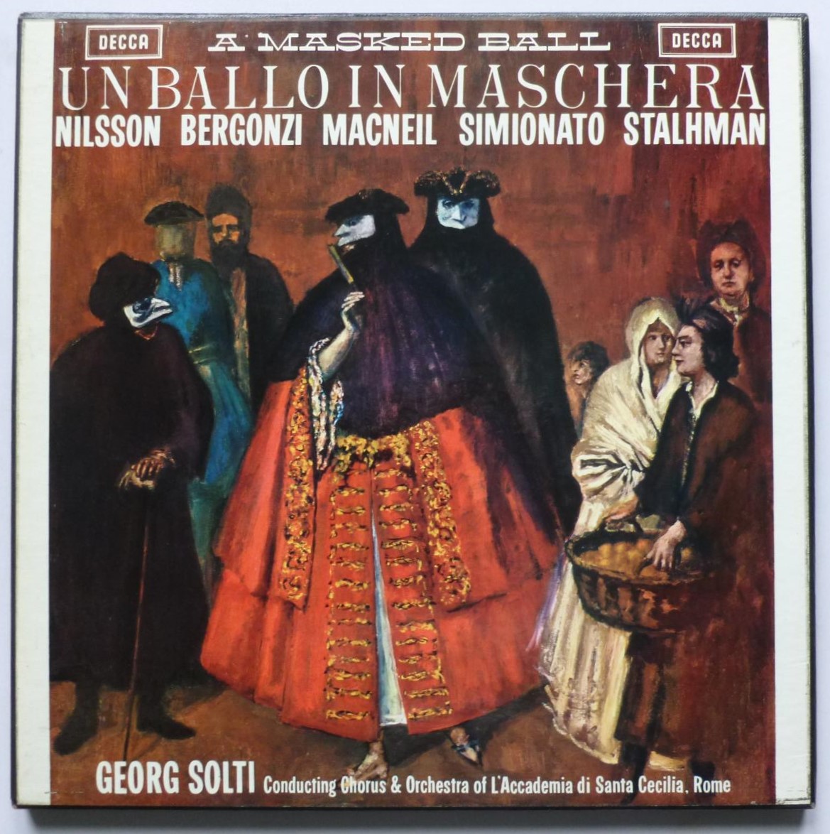 Georg Solti A Masked Ball - WBG 3LP Decca SET215-7 EX/EX 1960s 3 x 12" LPs boxed with booklet - made in England at 10 O Clock - there is handwritten name inside front panel