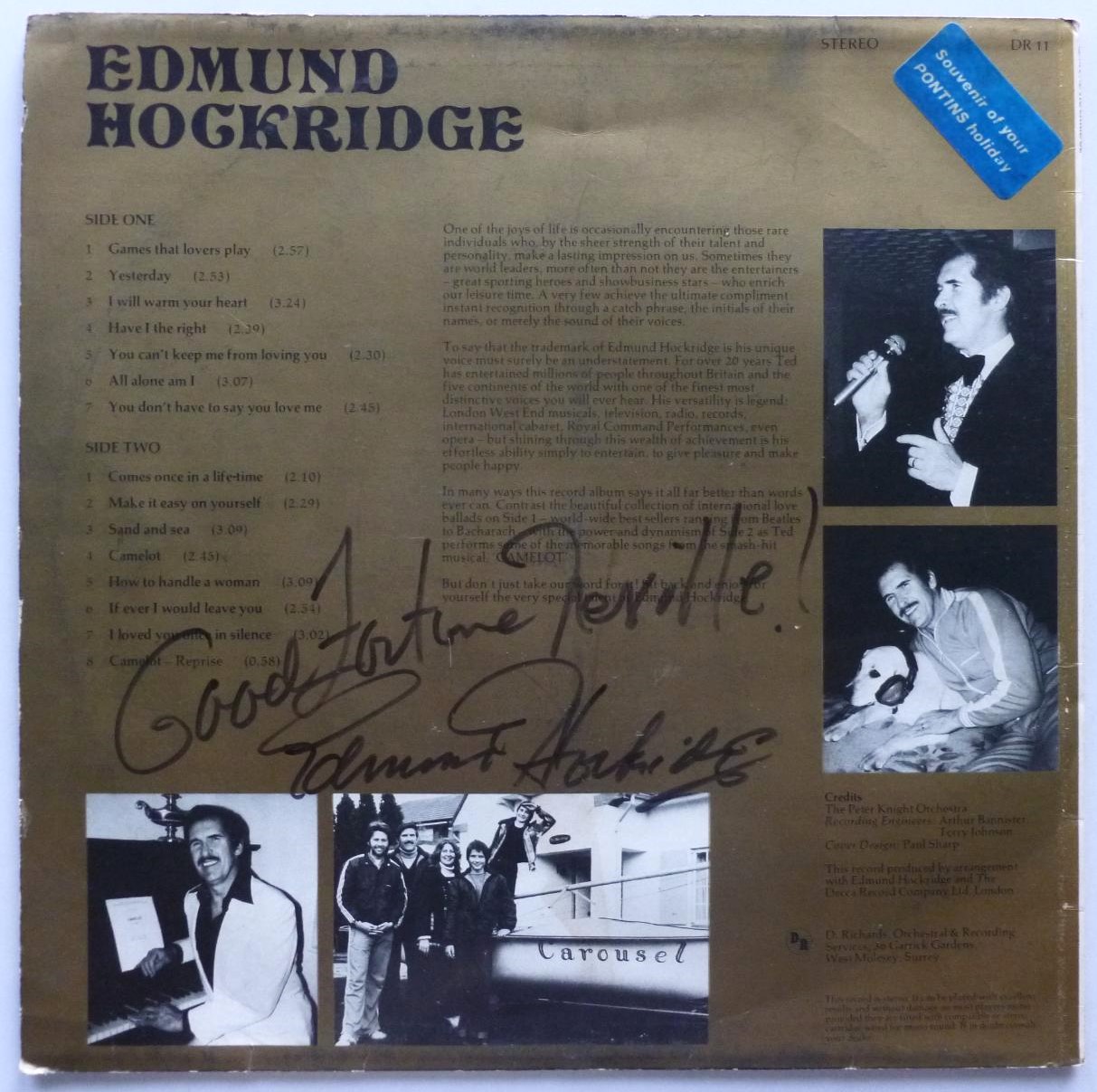 Edmund Hockridge Edmund Hockridge LP DR DR11 EX/VG+ 1978 with signed photograph - sleeve is also signed on rear - Image 2