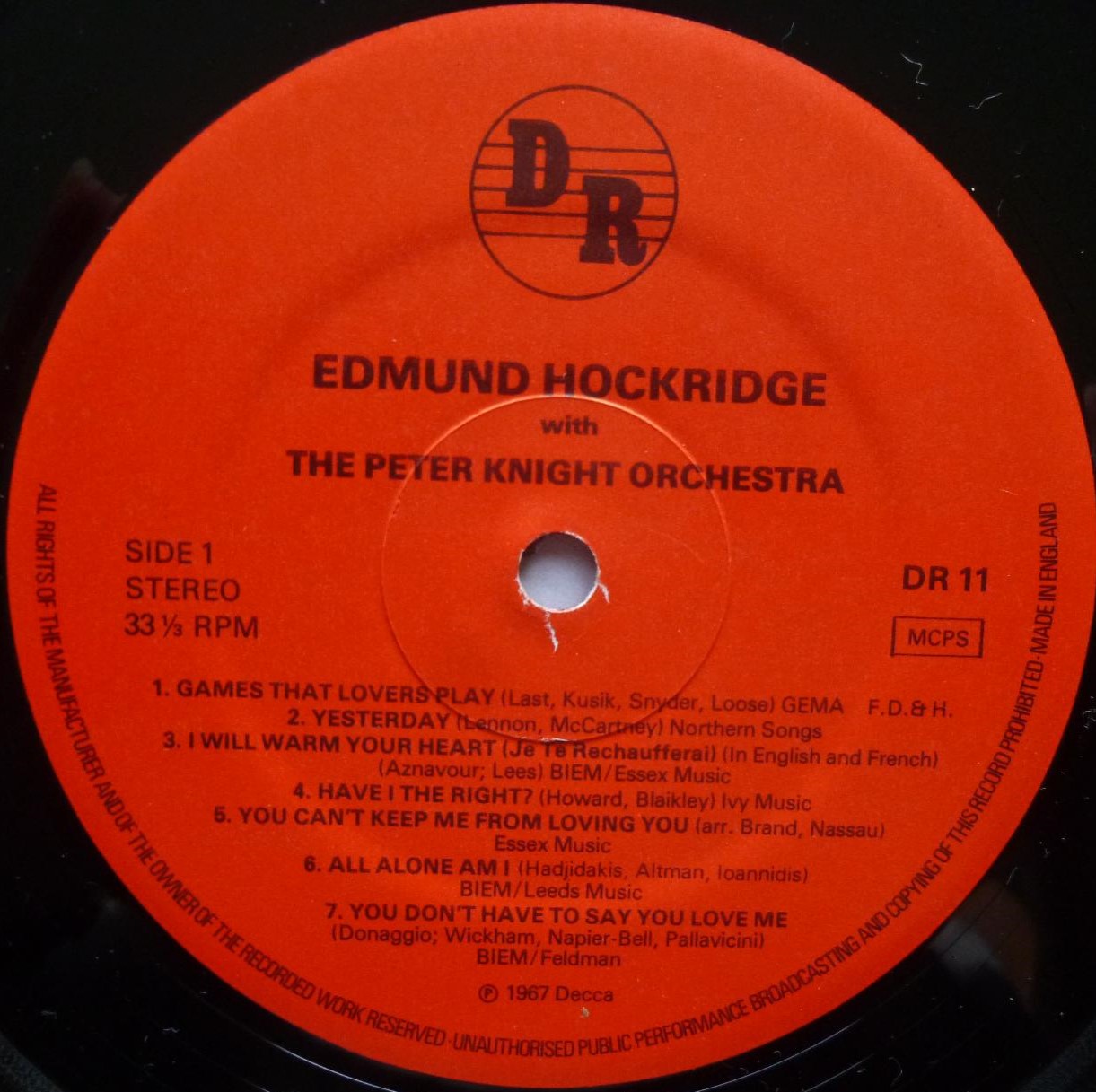 Edmund Hockridge Edmund Hockridge LP DR DR11 EX/VG+ 1978 with signed photograph - sleeve is also signed on rear - Image 3